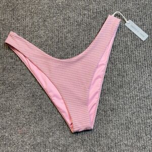 Forever 21 Swim Size XL Bikini Bottom Pink Silver Metallic Stripe High Waist NEW
